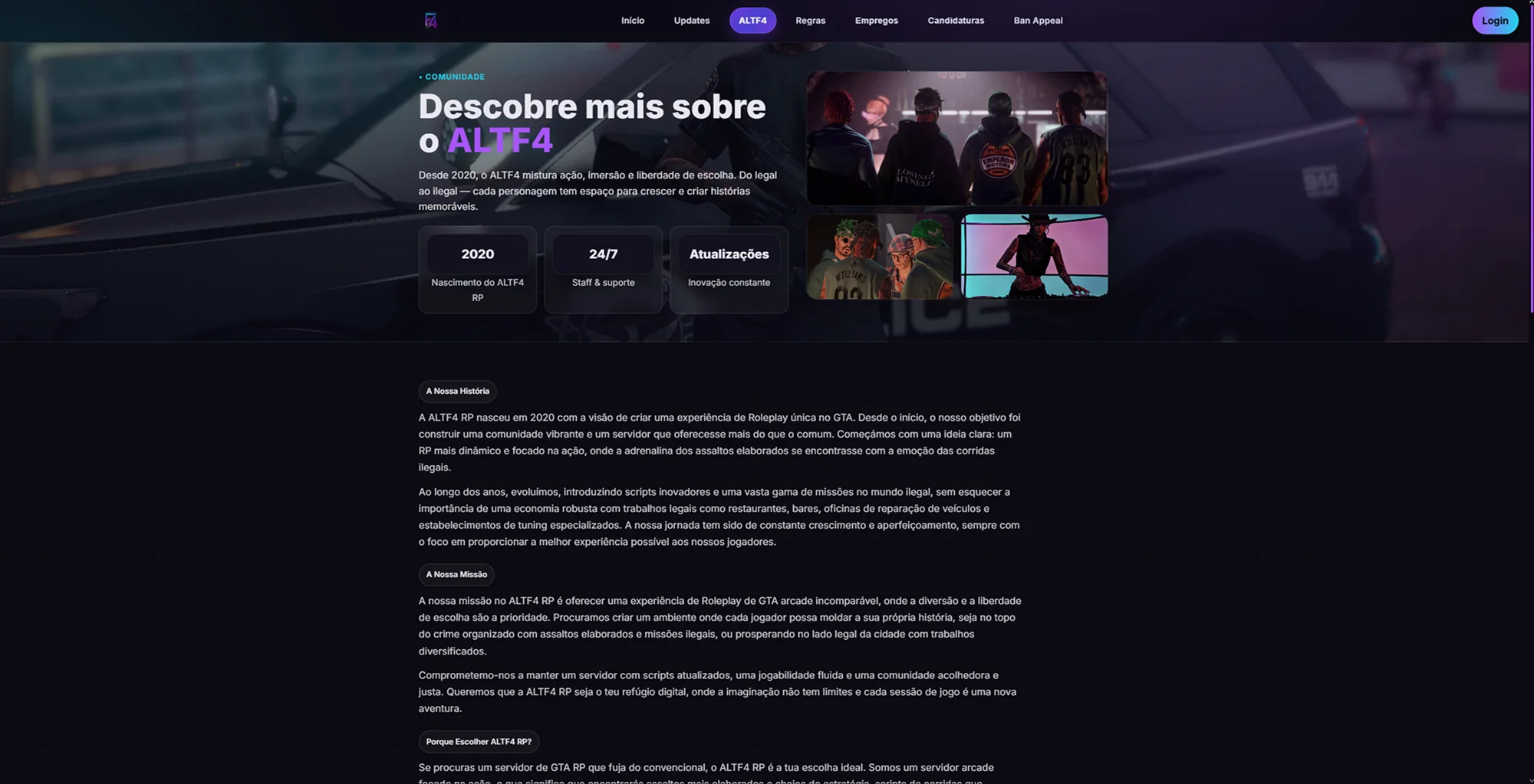 Página sobre a comunidade