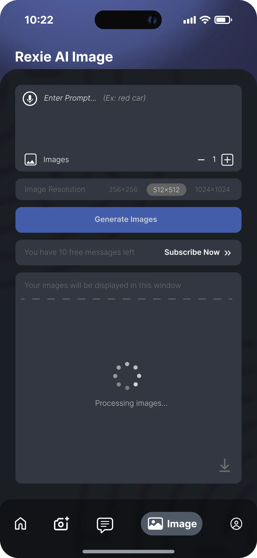 Gerar imagens, modo escuro