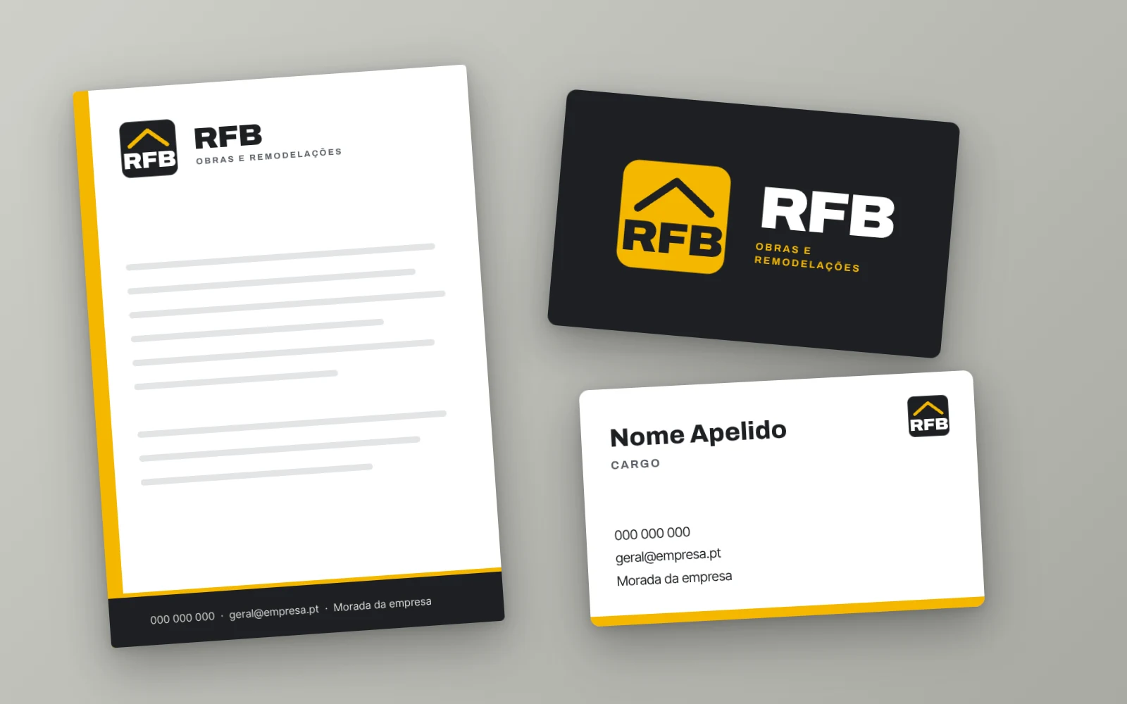 Papel timbrado e cartões de visita